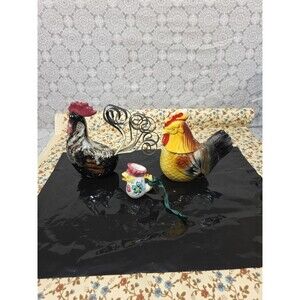 Vintage Chicken Lot Salt & Pepper Small Pitcher Rooster Decor Bird Farm Rustic